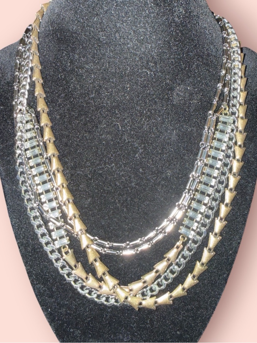 Stella & Dot Multi-Strand Necklace | Mixed Metal Crystal Chain Necklace